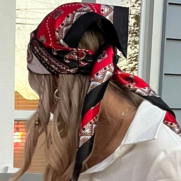 💖 Satin Oversized Square Red Paisley Floral Scarf Hair Neck Classic Accessory - Picture 17 of 17